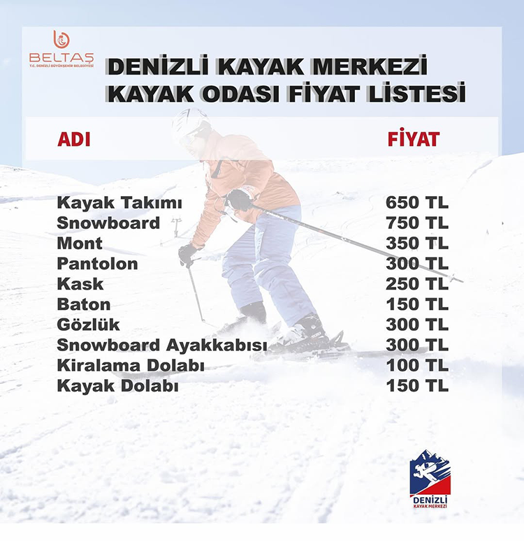 Denizli Kayak Merkezi Kayak Ekipmanı Kiralama Ücretleri 2025 Listesi